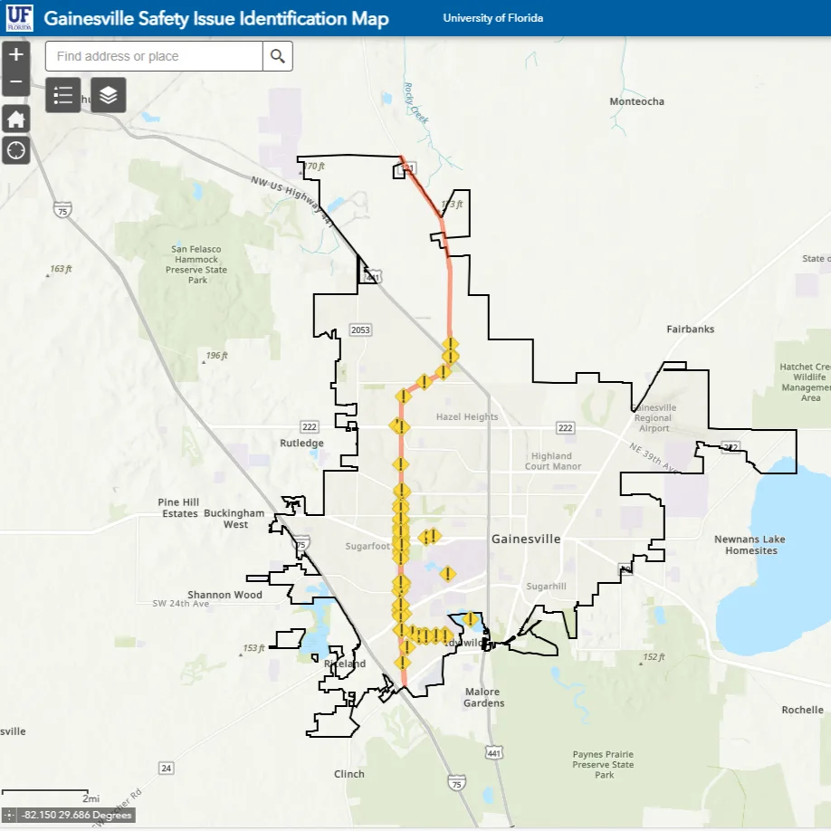 Gainesville Safety Issue Identification Map links to interactive map