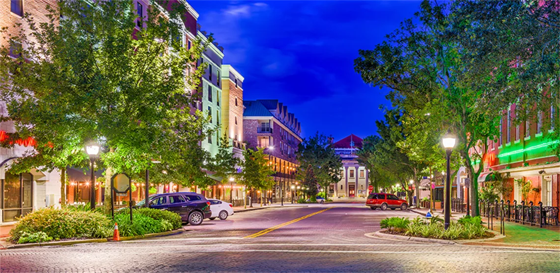 Image of Downtown Gainesville links to City of Gainesville Vision Zero webpage