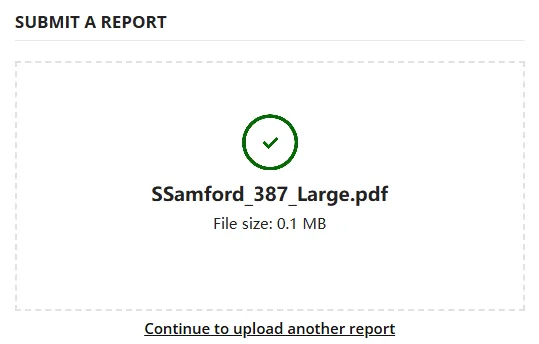 Detail of the Order Reporting screen after report submission.